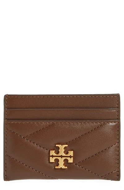 Shop Tory Burch Kira Chevron Leather Card Case In Fudge / 59 Rolled Brass