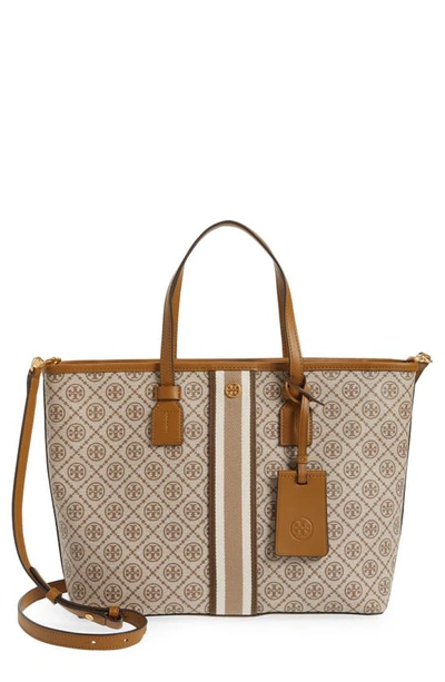 Shop Tory Burch T Monogram Small Coated Canvas Tote In Granola