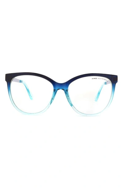 Shop Aimee Kestenberg Bowery 55mm Cat Eye Blue Light Blocking Glasses In Crystl Blue Silver/ Clear