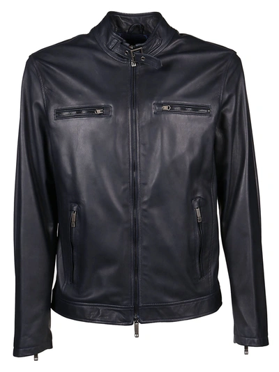 Shop Etro Buckled Detail Leather Jacket In Navy