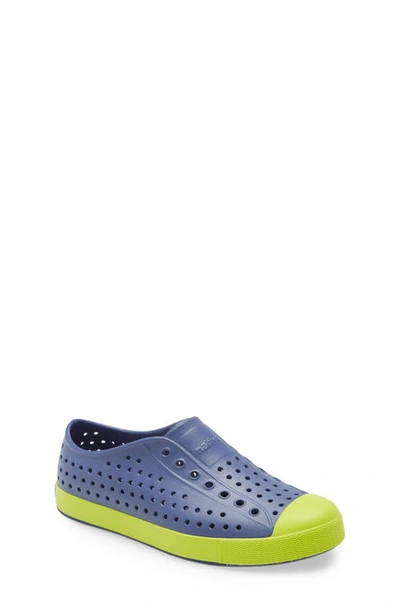 Shop Native Shoes Jefferson Water Friendly Slip-on Vegan Sneaker In Stellar Blue/ Chartreuse Green