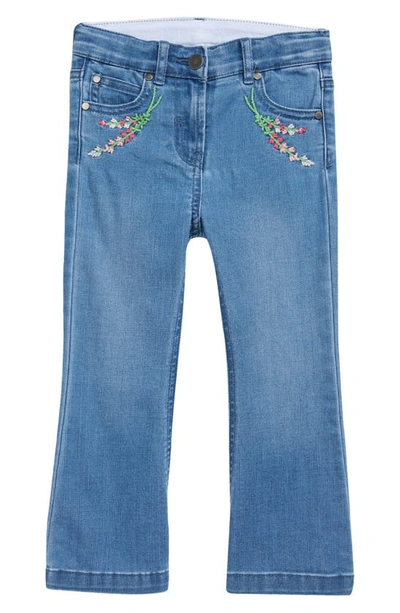 Shop Stella Mccartney Kids' Floral Embroidered Organic Cotton Blend Flare Jeans In Blue