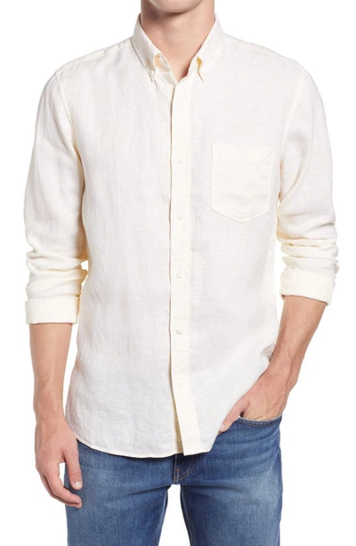 Shop Nordstrom Trim Fit Solid Linen Button-down Shirt In Yellow Sunlight