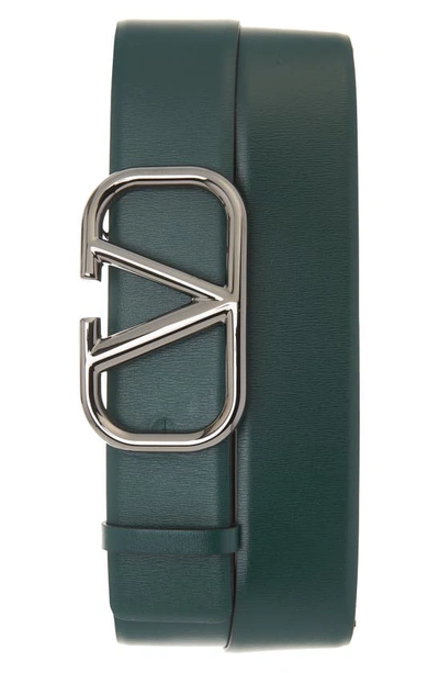 Shop Valentino Vlogo Buckle Leather Belt In English Green