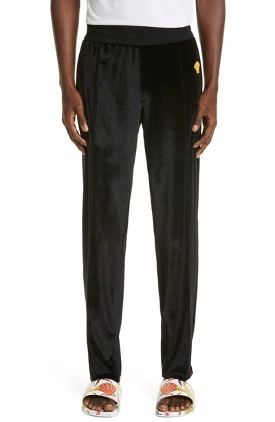 Shop Versace Medusa Velvet Track Pants In Black