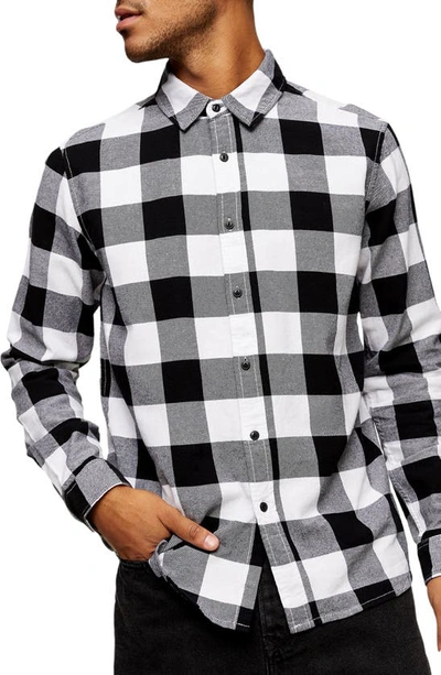 Shop Topman Buffalo Check Button-up Flannel Shirt In Black
