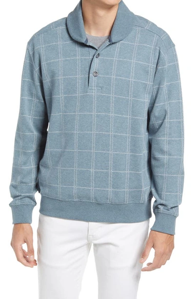 Shop Vince Windowpane Long Sleeve Shawl Collar Polo In H Palisades Blue/ H White