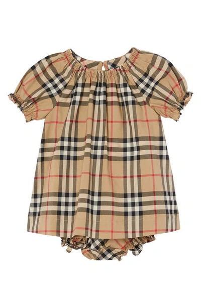 Shop Burberry Vintage Check Ruched Cotton Dress In Archive Beige