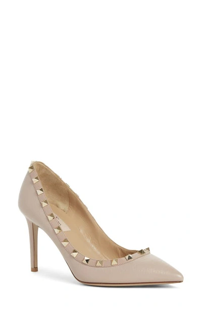 Shop Valentino Rockstud Pointed Toe Pump In Poudre Pebbeled Leather