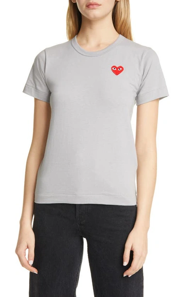 Shop Comme Des Garçons Play Red Heart Cotton Tee In Grey