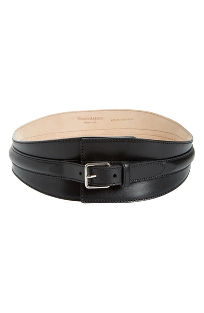 Shop Alexander Mcqueen Leather Corset Belt In Black 1000