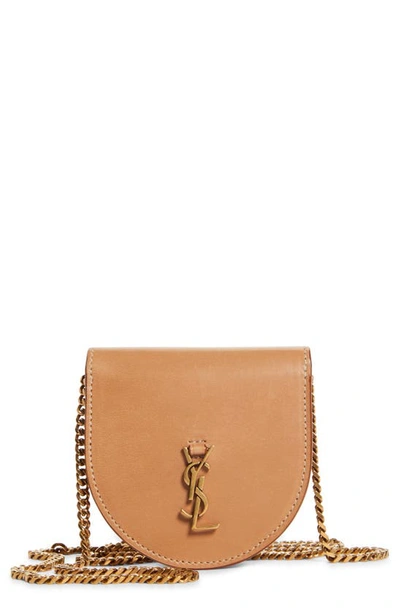 Shop Saint Laurent Baby Kaia Leather Crossbody Bag In Vintage Brown Gold