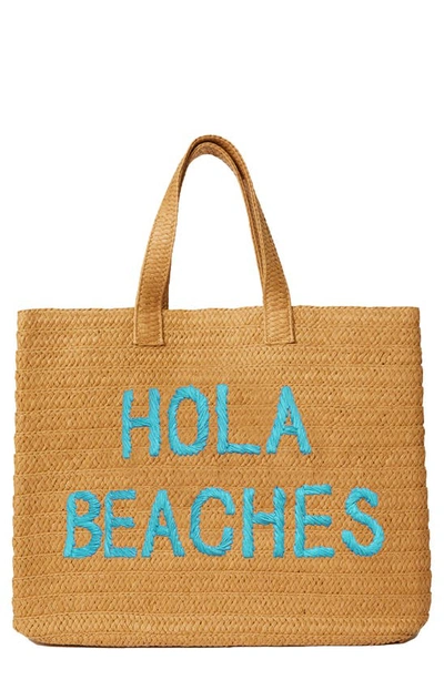 Shop Btb Los Angeles Hola Beaches Straw Tote In Sand/ Turquoise