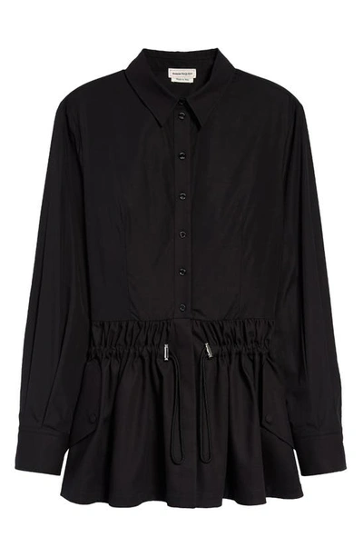 Shop Alexander Mcqueen Hybrid Peplum Cotton Poplin Shirt In Black