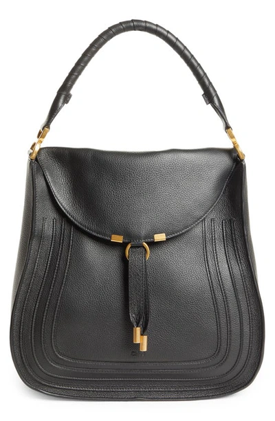 Shop Chloé Marcie Leather Hobo In Black