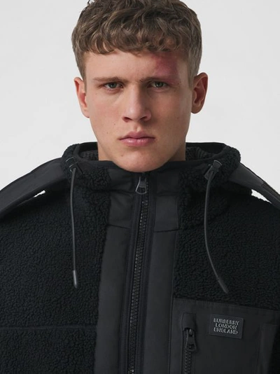 Shop Burberry Logo Appliqué Fleece Hooded Jacket In Black