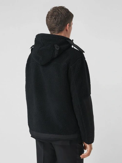 Shop Burberry Logo Appliqué Fleece Hooded Jacket In Black
