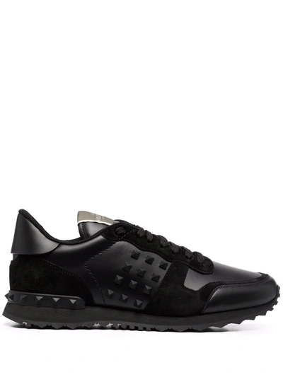 Shop Valentino Rockstud-embellished Lace-up Sneakers In Schwarz