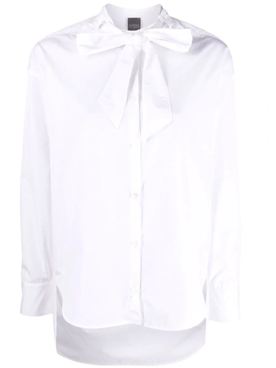 Shop Lorena Antoniazzi Pussbow-collar Cotton Shirt In Weiss