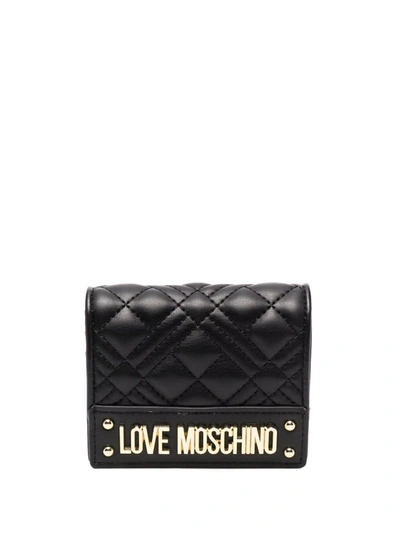 Shop Love Moschino Bi-fold Quilted Logo-plaque Wallet In Schwarz