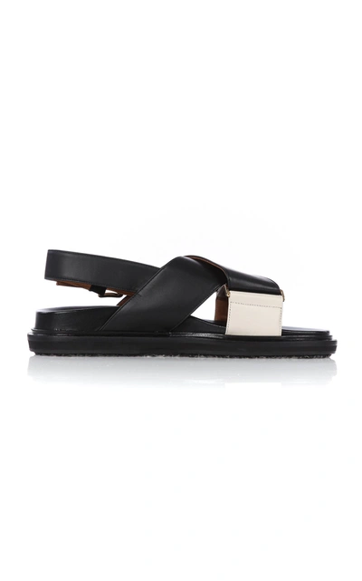 Shop Marni Women's Fussbett Two-tone Leather Sandals In Black