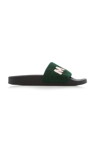 Shop Marni Women's Ciabatta Logo Terry Slide Sandals In Green