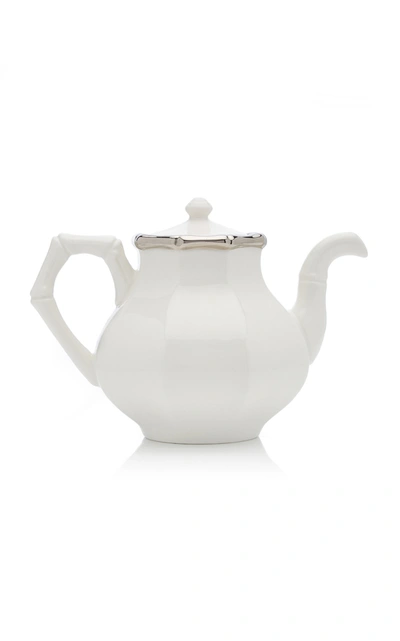 Shop Este Ceramiche For Moda Domus Bamboo Platinum-trimmed Ceramic Teapot In Silver