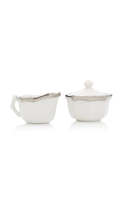 Shop Este Ceramiche For Moda Domus Bamboo Platinum-trimmed Ceramic Sugar Bowl And Creamer Set In Silver