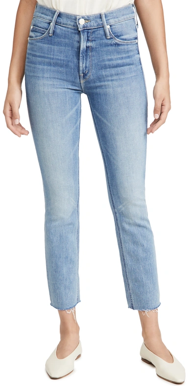 Shop Mother The Mid Rise Dazzler Crop Fray Jeans In Blowing Kisses