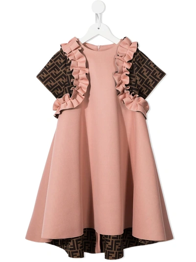 Shop Fendi Ruffle-detail Short-sleeve Dress In Pink