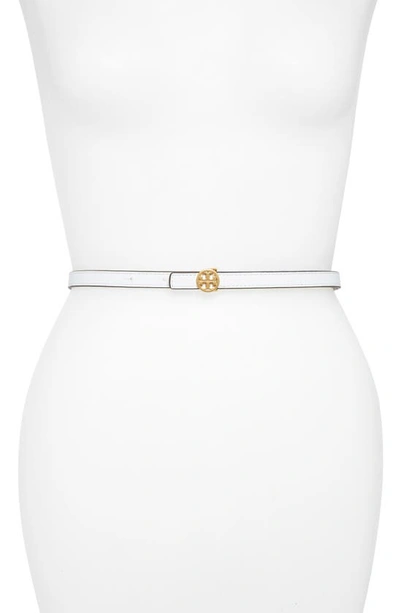 Shop Tory Burch Skinny Leather Logo Belt In Gardenia