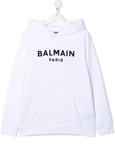 Shop Balmain Teen Logo Hoodie In White