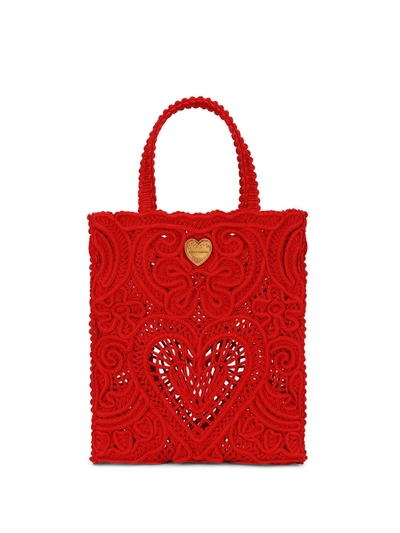 Shop Dolce & Gabbana Small Beatrice Cordonetto-lace Tote Bag In Red