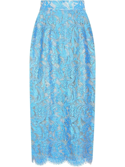 Shop Dolce & Gabbana High-waisted Lace Pencil Skirt In Blau