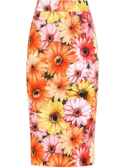 Shop Dolce & Gabbana Sunflower Print Pencil Skirt In Grün