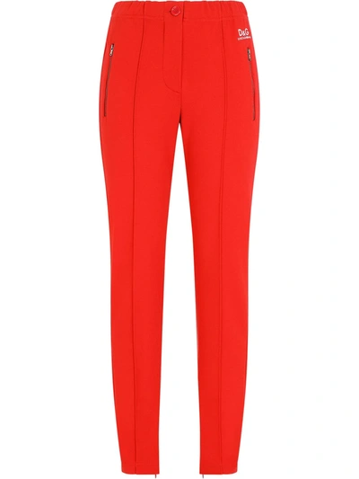 Dolce & Gabbana Full Milano Pants With Dg Logo Print In Red
