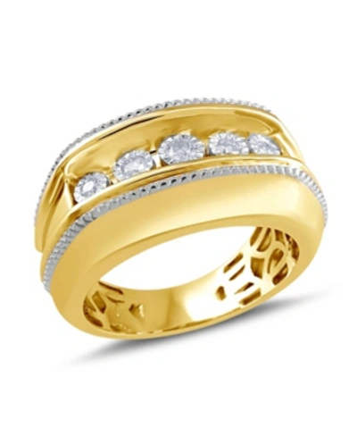 Shop Macy's Men's Diamond Two-tone Ring (1/5 Ct. T.w.) In Sterling Silver & 14k Gold-plate In Gold Over Silver