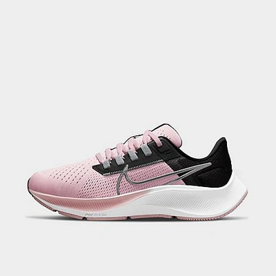 Shop Nike Girls' Big Kids' Air Zoom Pegasus 38 Running Shoes In Pink Foam/metallic Silver/black