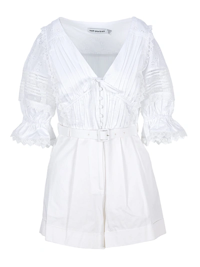 Shop Self-portrait Self Portrait Broderie Anglaise V Neckline Playsuit In White