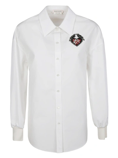 Shop Alexander Mcqueen Embroidered Cocoon Shirt In Optical White