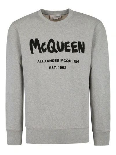 Shop Alexander Mcqueen Graffiti Print Sweatshirt In Pale Grey/black