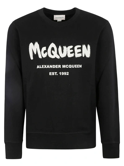 Shop Alexander Mcqueen Graffiti Print Sweatshirt In Black/ivory