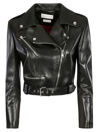 Shop Alexander Mcqueen Cropped Biker Jacket In Black