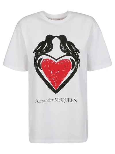 Shop Alexander Mcqueen Heart Print Logo T-shirt In White/black
