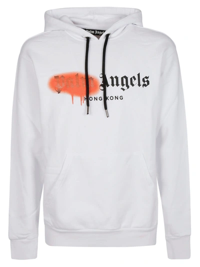 Palm Angels Ibiza Sprayed Hoodie In White/orange