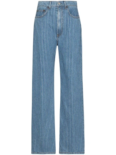 Shop Reformation Hailey Pinstripe Wide-leg Jeans In Blau