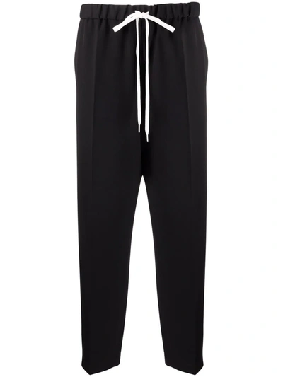 Shop Mm6 Maison Margiela High-waisted Contrast-drawstring Trousers In Schwarz