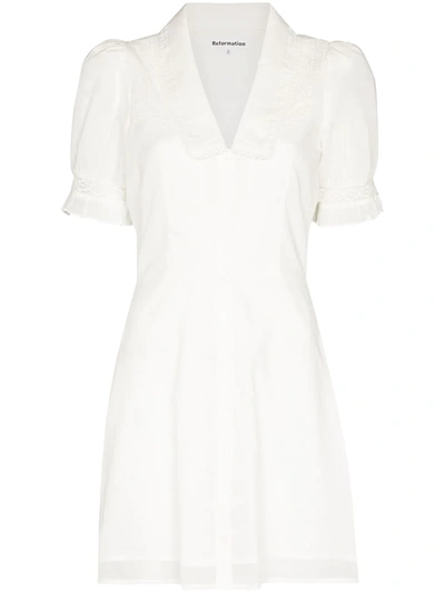 Shop Reformation Jack Peter-pan Neck Dress In Weiss