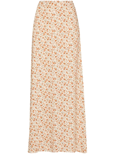 Shop Reformation Vista Floral Print Maxi Skirt In Nude