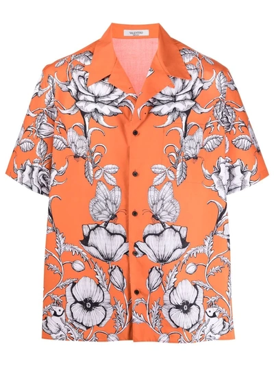 Shop Valentino Floral-print Short-sleeve Shirt In Orange